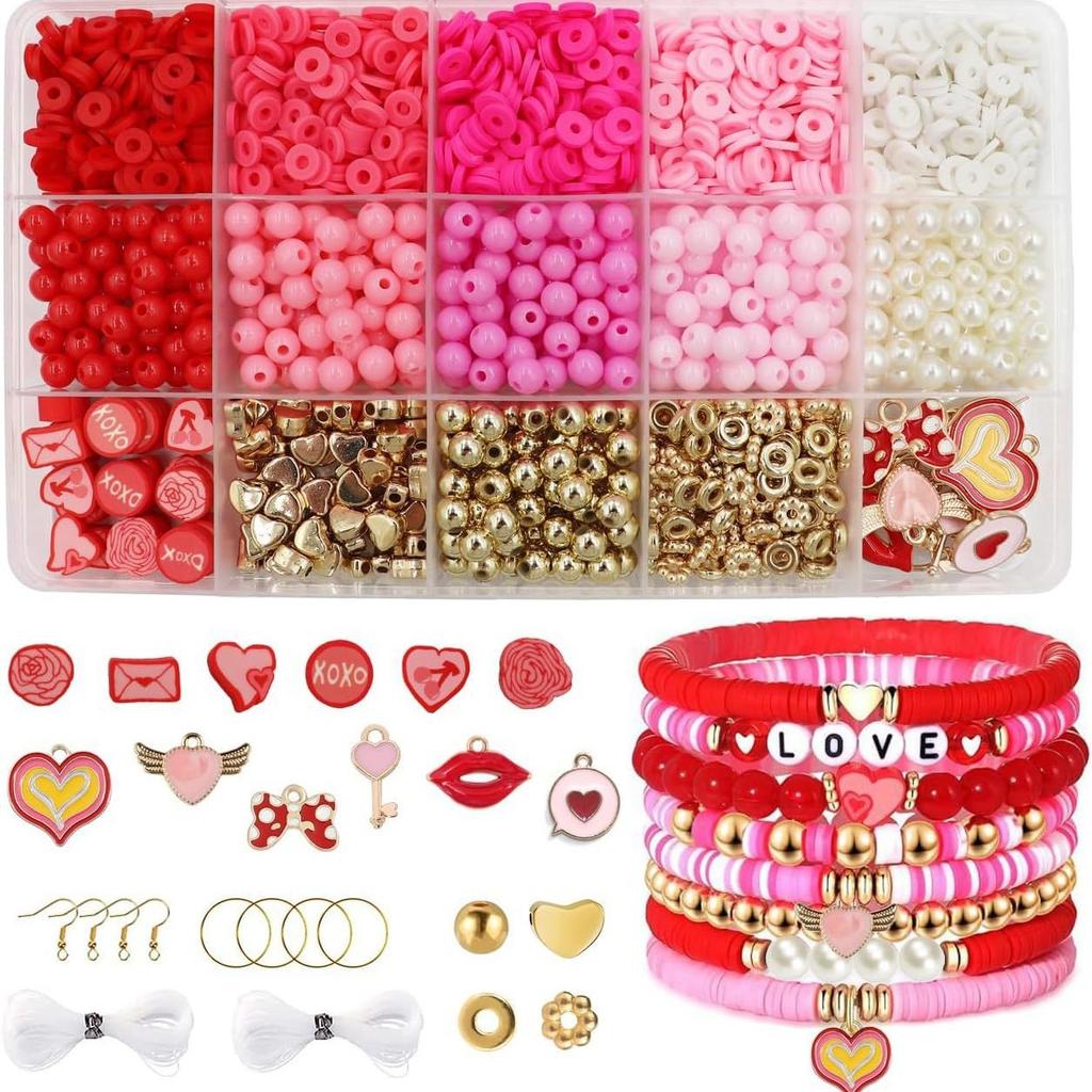 Fai da te per San Valentino Braccialetti con Perline Argilla Polimerica Morbida Perle, Creazione Gioielli Collane