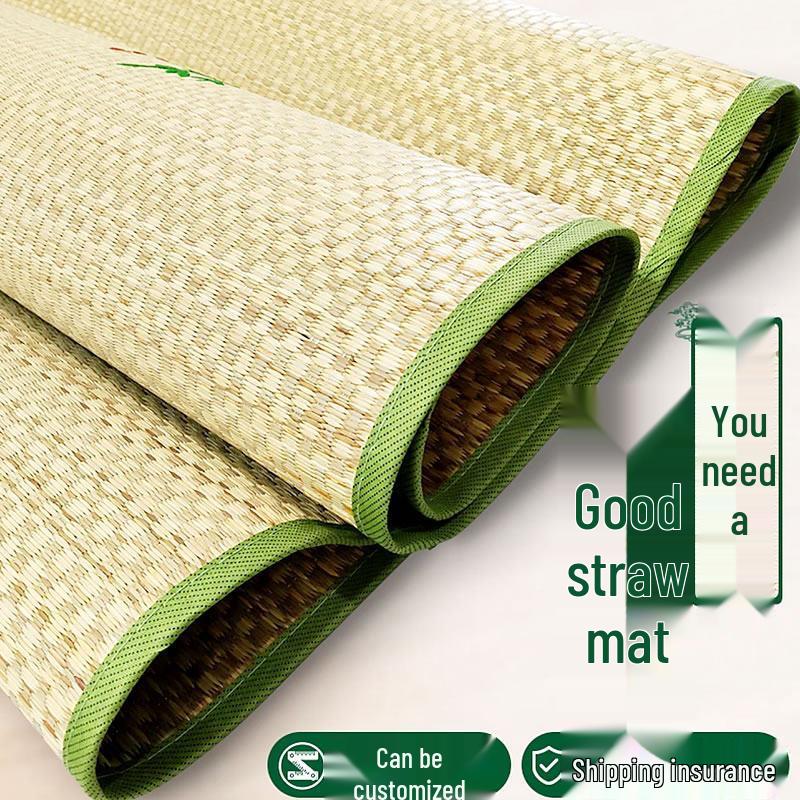 Double-Sided Rush Grass Mat - Summer Cooling Mat for Dorms and Seniors, Foldable Design