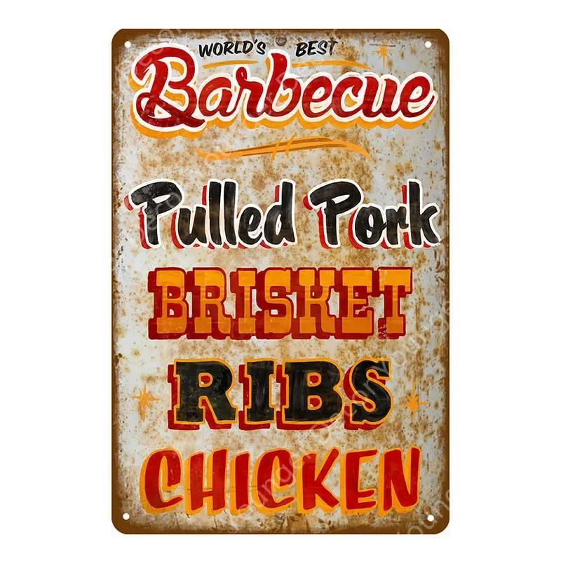 BBQ Steak House Grill Party Vintage Poster Wall Decor For Bar Pub Kitchen Home Plate Barbecue Metal Signs Painting Plaque YJ187