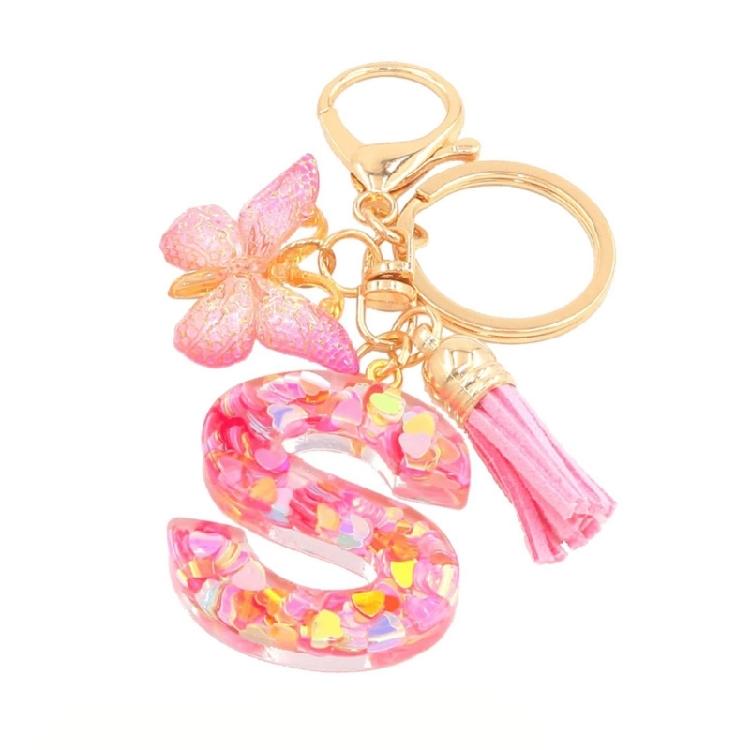 Fashionable Crystal Letter Keychain Sparkling Butterfly Tassels Charm Keyring Ornament for Women Girls Accessories