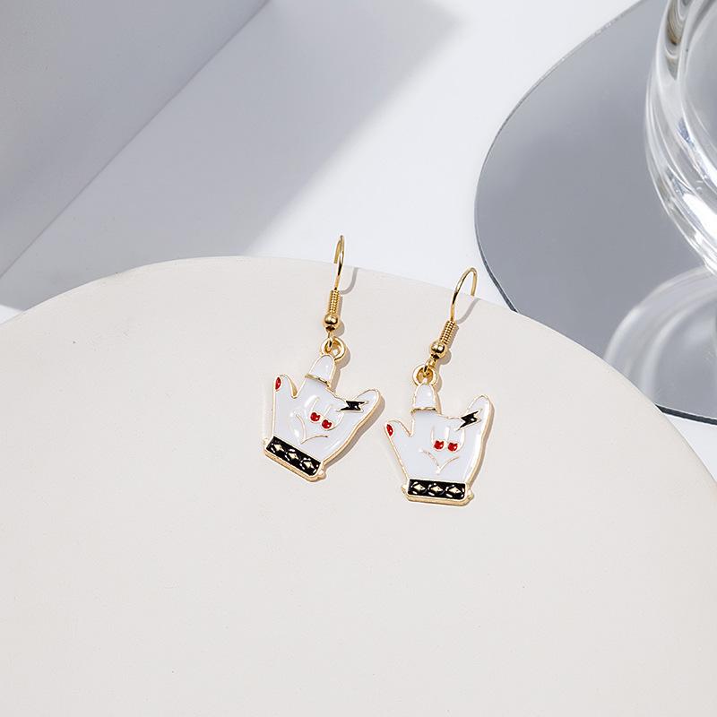 Fun Cartoon Asymmetrical Oil Drop Earrings, Guochao Panda Animal Fruit Earrings, Cute Mushroom Leaf Earrings