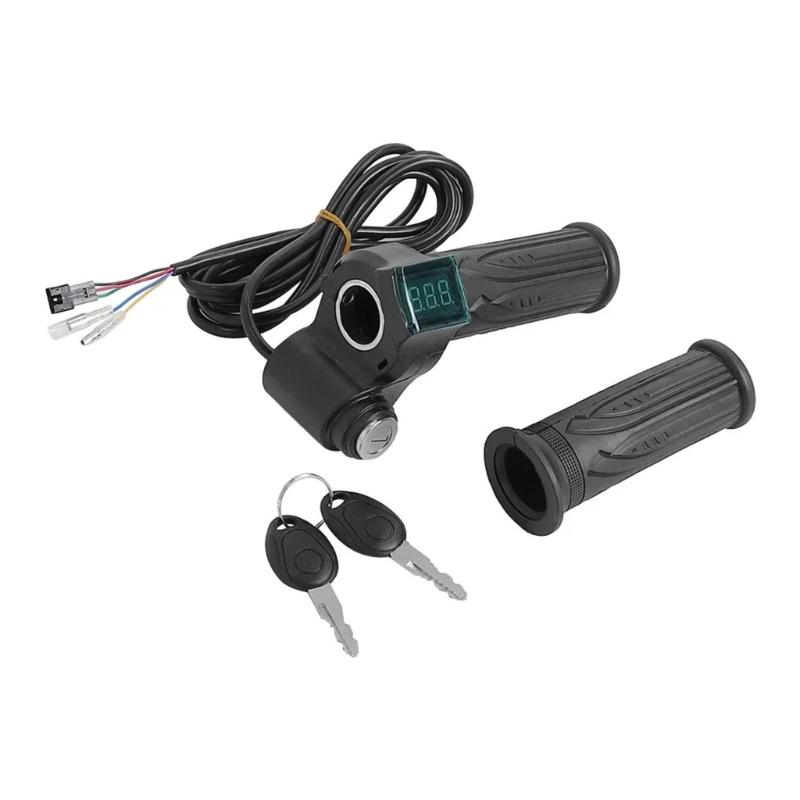 Electric Bike Throttle Handle with LED Display Throttle Accelerator Handle Grip Scooter Handlebar Grip Twist Throttle