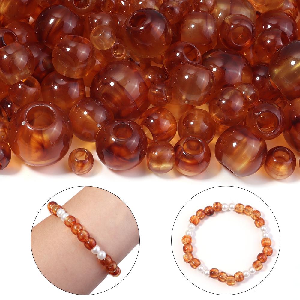 10-200pcs 8/10/12/14/16/18/20mm Acrylic Amber Beads Round Big Hole Loose Spacer Beads For DIY Jewelry Making Bracelets Necklace