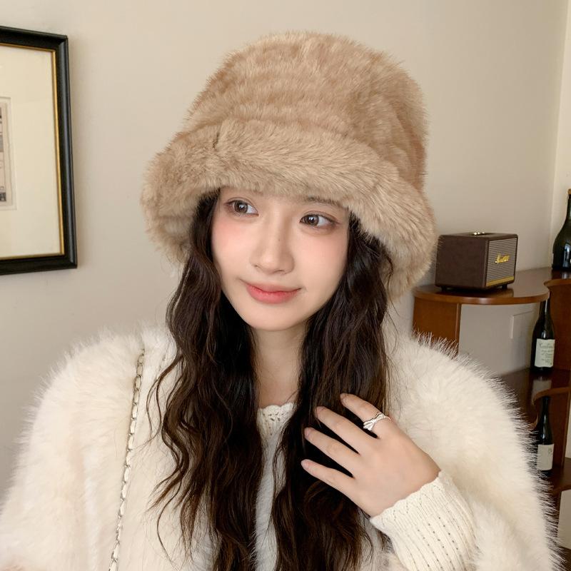Winter Hat Women's Plush Bucket Hat Cute Sweet Ear Protector Basin Hat