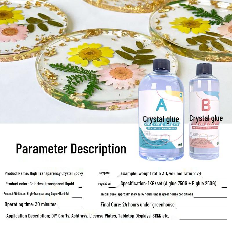 3:1 Kristallklar Epoxihartslim, Hög Hårdhet för Smycken & DIY-Hantverk, 1 kg