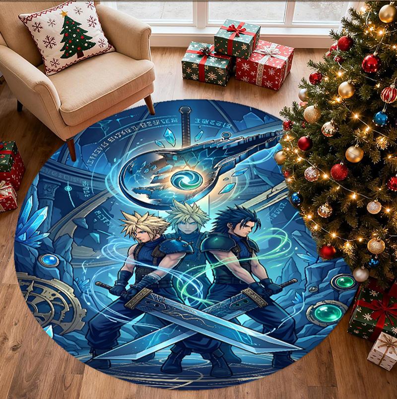 Final Fantasy Pattern Round Rug, Indoor/Outdoor Mat, for Picnic, Gameroom, Bedroom, Office, Living Room, Home Decor Carpet, Birthday Gift