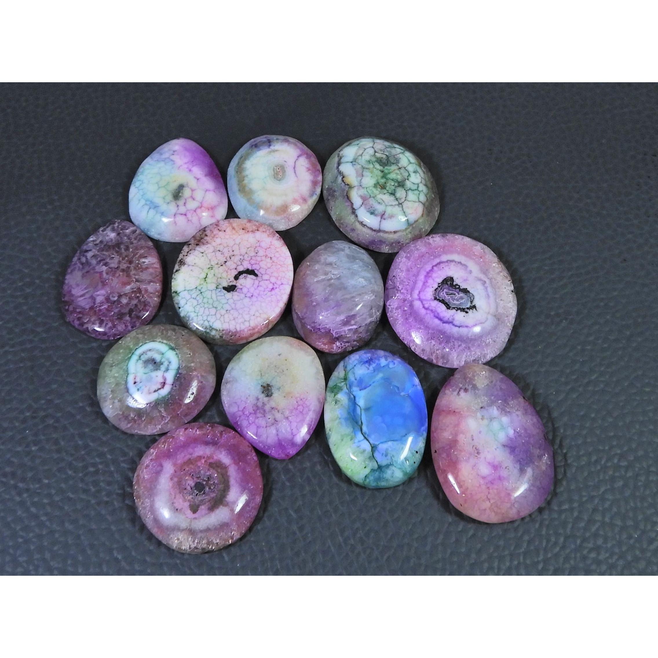 

267Cts.Color Enhanced Rainbow Solar Cab Agate Mix Loose Gemstone 12Pcs Lot C-2155