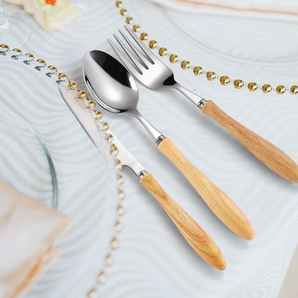 304 Stainless Steel Ash Wooden Handle Western Food Steak Knife Fork Spoon Retro Stainless Steel Tableware Four-piece Set