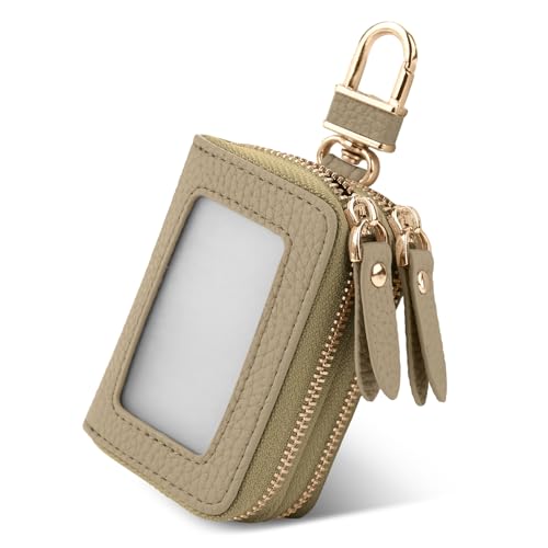 

[Chillchi] Чохол для смарт-ключа, 2 відділення, Жіночий, Чоловічий, Шкіряний, З віконцем, Чохол для автомобіля, Включено карабін, Прозоре віконце, Подвійний чохол для смарт-ключа, Zipp