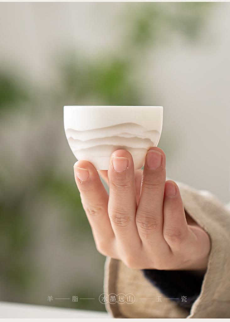 5-1pcs Mutton-fat jade porcelain Teacup Ink Mountain Master Cup Small Tasting Tea Bowl Arhat Personal Mug Zen Kung Fu Teaware