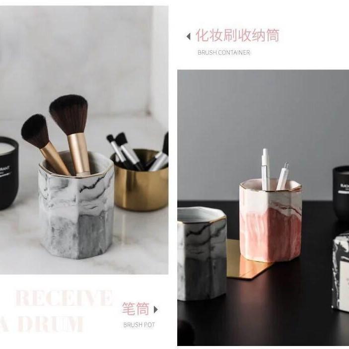 Marble Pattern Pen Holder Ceramic Makeup Brush Cup Storage Cup Storage Cylinder