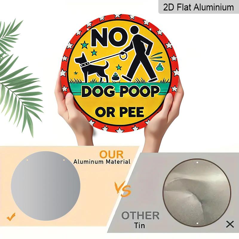 2D Flat, 1pc Funny "No Dog Poop or Pee Here" Metal Aluminum Sign - Heavy-Duty Aluminum Round Potty Training Warning Sign Suitable For, Office,, or