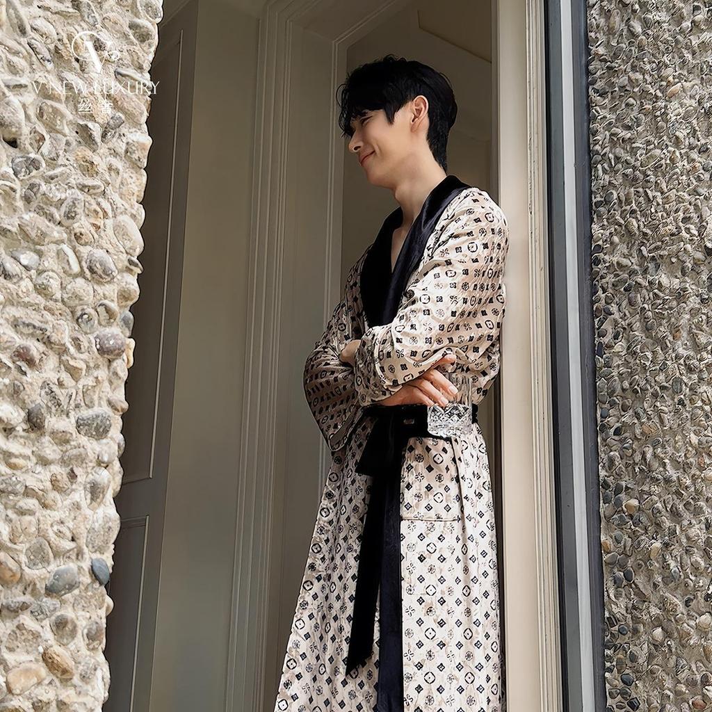 Seiden Luxus Herren Gold Samt Bademantel - Herbst/Winter Verdickter Pyjama V7P3125