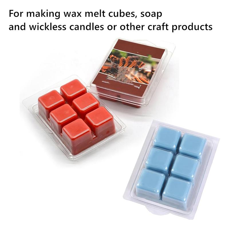 Plastic 120 Pack Clear Wax Melt Clamshell Mold, 6-Cavity Square Empty Molds Container