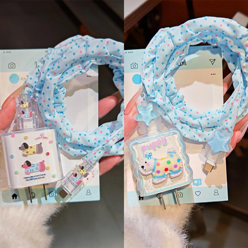 Cute Animal Puppy Charger Data Cable Winder Protective Cover Kits For Iphone 18W 20W Charger Case Anti-Break Wire Bites Shell