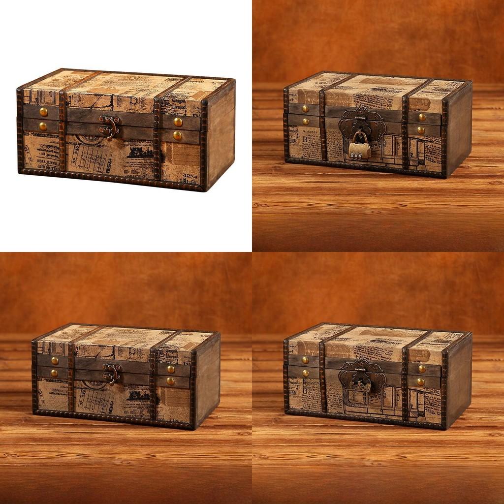 Wooden Retro Jewelry Storage Box With Lid For Cosmetics Accessories Organization