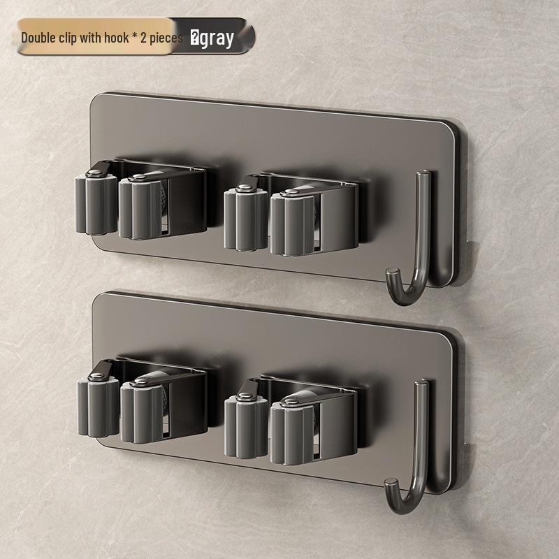 Stainless Steel No-Punch Wall Mount Mop & Broom Holder Clip