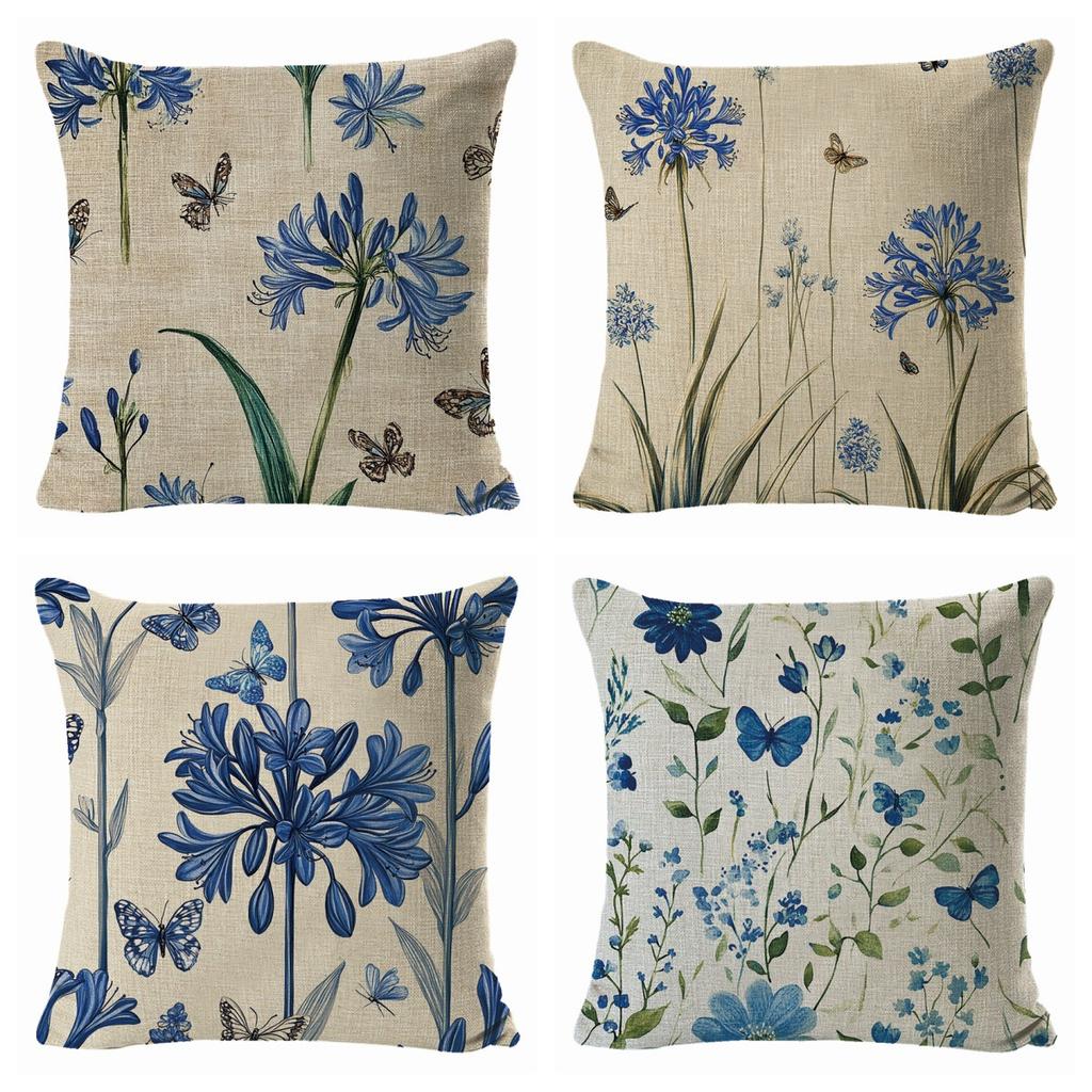 Hot Spring and Summer Butterfly Flower Series Bedroom Living Room Bay Window Decoration Linen Pillow Cover