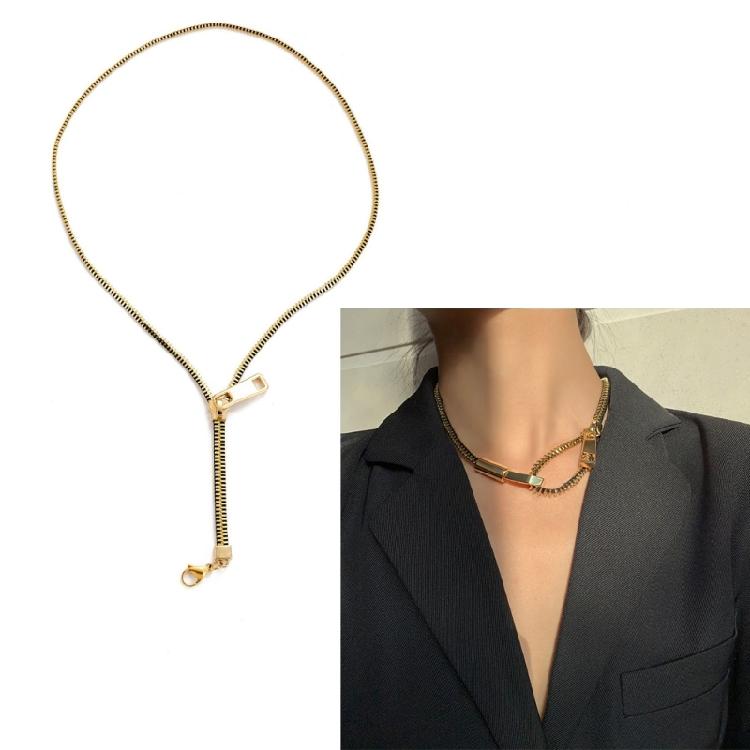 Zipper Chain Necklace Women Men Gold Color Metal Multipurpose Necklace Jewelry