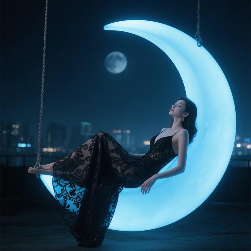 Li Shen Outdoor Solar Moon Swing Lounge Chair Decor
