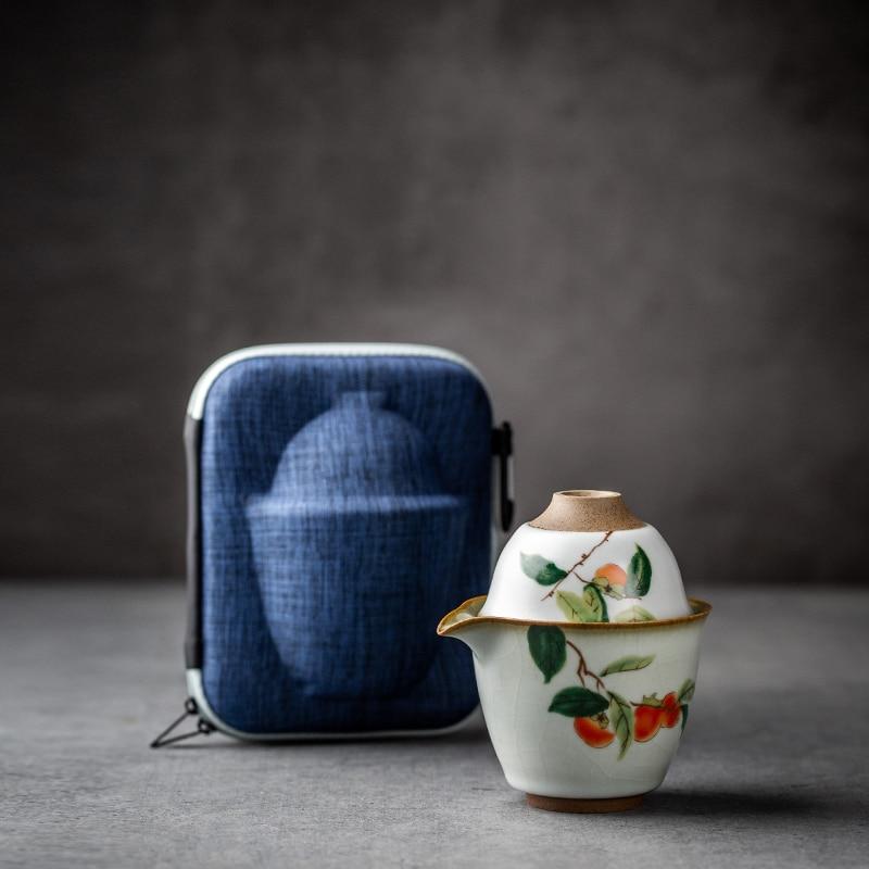 Ru Kiln Quick Tea Cup One Pot Two Cups Portable Ceramic Kung Fu Tea Set Teapot