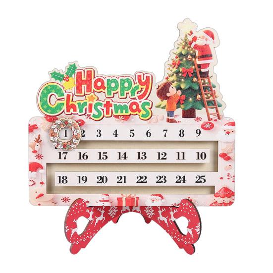 Creative Christmas Gift Wooden Countdown Calendar for Desk, Rustic Holiday Decoration with Reusable Sliding Date Marker, Living Room Fireplace
