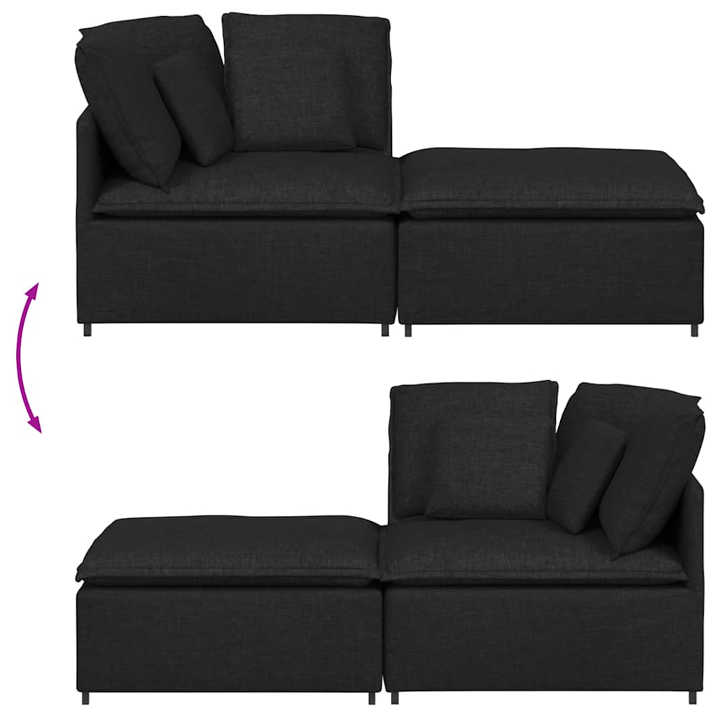 Modular Sofa with Ottoman Cushions Fabric Black