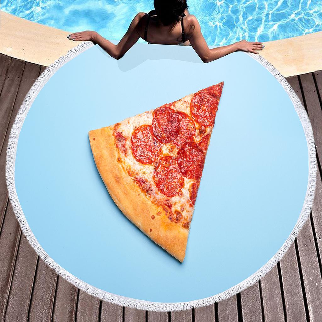 Round Beach Towel Delicious Pizza Pattern Round Beach Blanket Large Lightweight Beach Towel Quick Dry Absorbent Soft Pool Towel