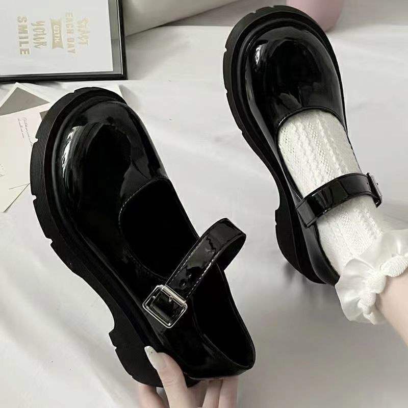 Black British style small leather shoes women's autumn and winter 2025 new platform loafers velvet cotton shoes Mary Jane shoes