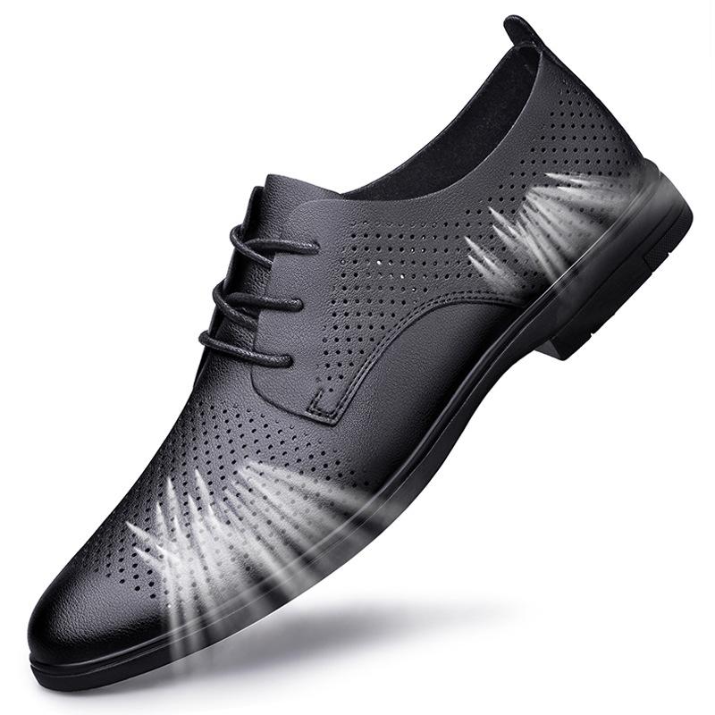 Men s Breathable Cowhide Pointed Toe Casual Leather Shoes - Lace-Up Formal Wear 40