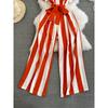 Fashion Celebrity Short Sleeve V-Neck Striped Dress Pants Casual High Waist Skinny Straight Wide Pants Jumpsuit