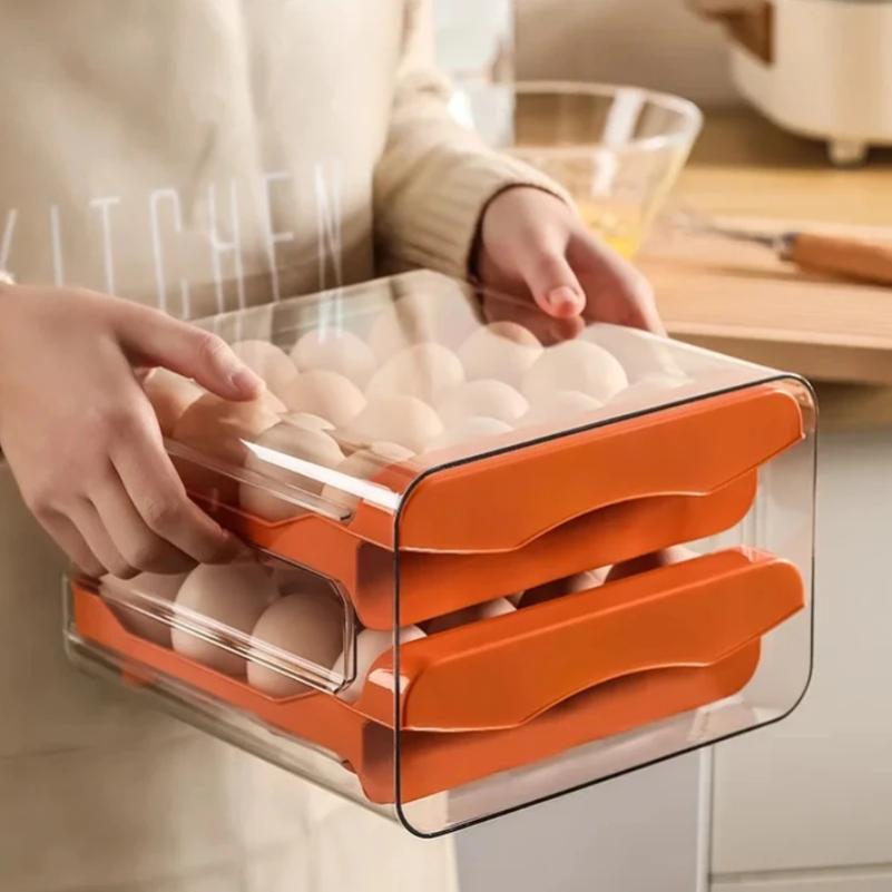 ^Refrigerator Egg Storage Box Drawer-type Storage Double-layer Pull-out Box for Egg Herme Bolsos Large Capacity 32 Compartments