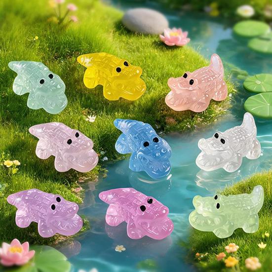 24Pcs Luminous Ornament, Mini Crocodile Shape Soft Jelly Texture Resin Figure, DIY Accessories Night Glow Toy, Random Color