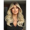 European Style Gradient Gray Medium Long Curly Wig 20 Inch Curtain Bangs Fluffy Heat Resistant Synthetic Wig for Women Daily