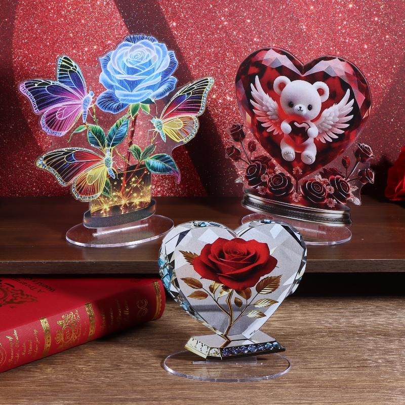 1 Stück Acryl Böhmische Herzförmige Skulptur Ornament Elegante Schreibtischdekoration Für Zuhause Oder Büro