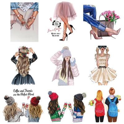 Fashion Girl  Mom Child Patches For Clothes Iron On Thermal Stickers Mommy Baby Pattern Washable Heat Transfer Thermo