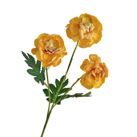 Цветок Пиона 24,4  Реалистичный с 3 Стеблями Пионов Большими Головками Цветов Имитация Шелка жёлтый