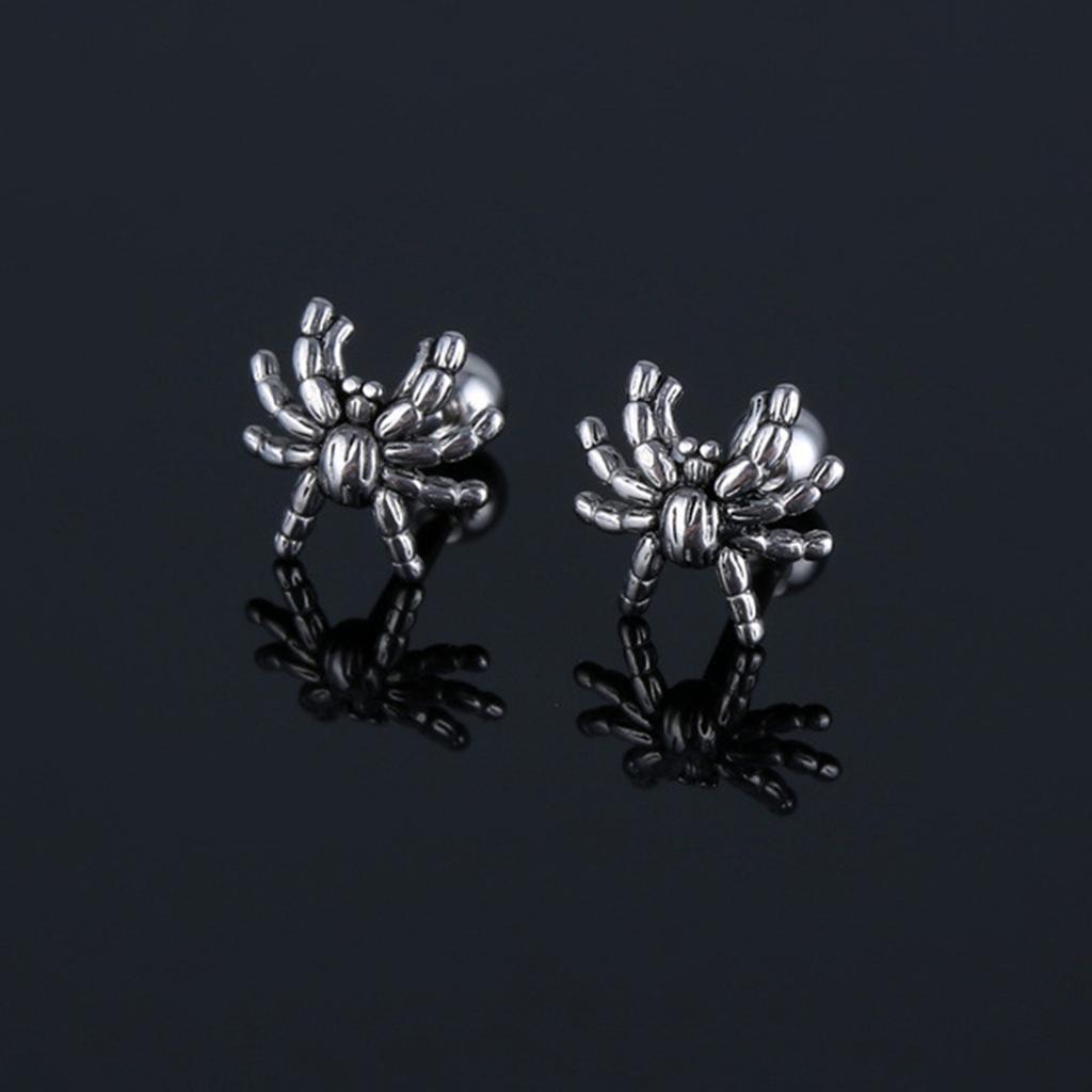Punk Spider Stud Earrings for Men Women,Vintage Stainless Steel Men Earrings,Hip Hop Cool Halloween Jewelry Gifts