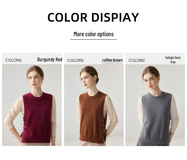 Lekasha Pure Cashmere Twelve-Needle Sleeveless Knit Vest for Autumn/Winter