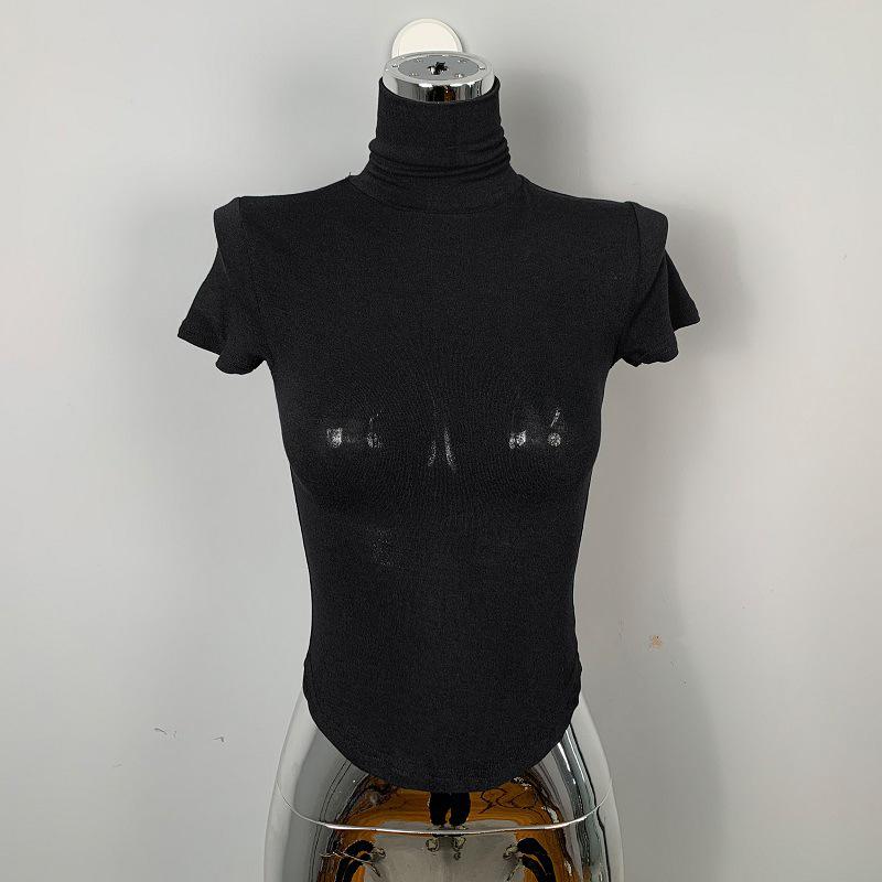 Korean Dongdaemun Sexy Spicy High Neck Slimming T-shirt One Size чёрный