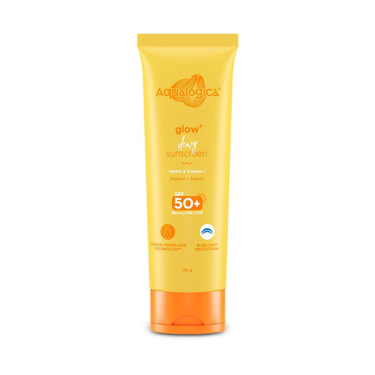 Aqualogica Glow+ Dewy Sunscreen Gel SPF 50 PA++++ Hydrating Lightweight UV Blue Light Protection 125 g For All Skin