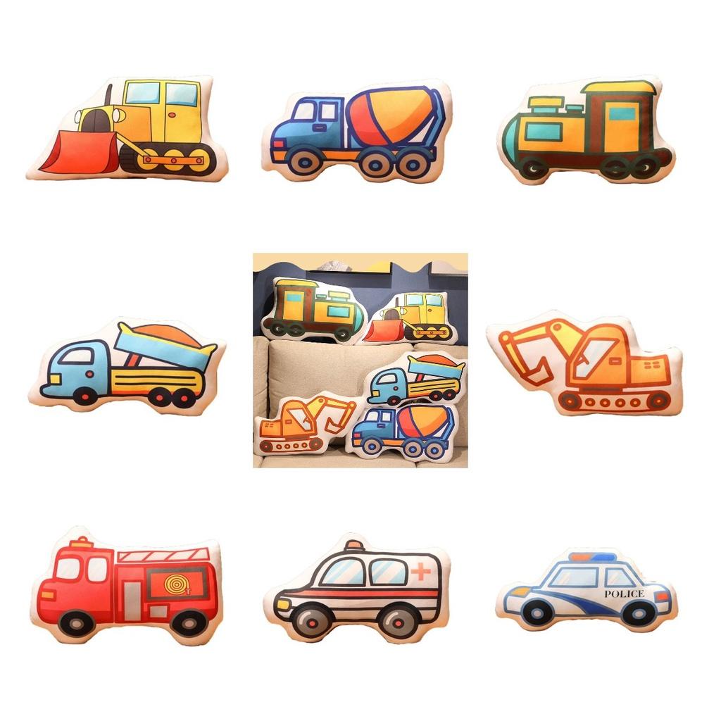 Roztomilý kreslený polštářek ve tvaru auta plyšová hračka pro děti Včetně hasičských aut a policejních aut