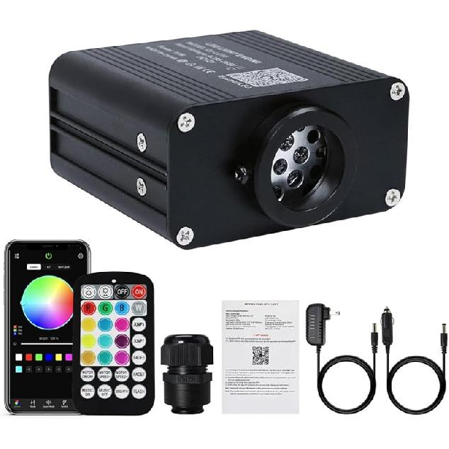 AKEPO 10W Twinkle Fiber Optic Light Engine Light Source, APP Control + Music Activated + 28-Key Remote Control for Car Stars Headliner and Home Star