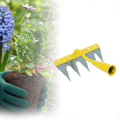 Weeding Rake with High Carbon Steel Teeth Wooden Handle Garden Weed Remover Lightweight Weeder Tool