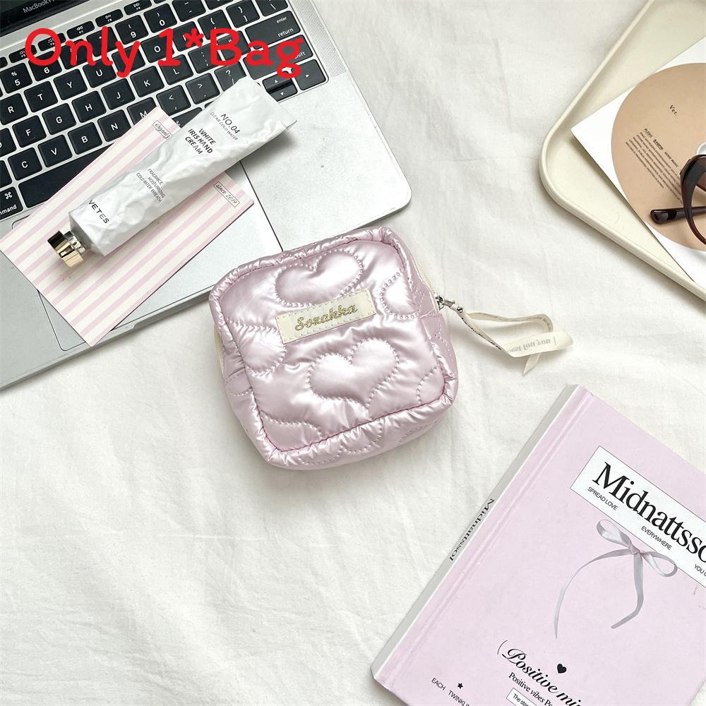 Pu Heart Shape Womens Hygiene Pad Case With Portable Makeup Storage For Travel