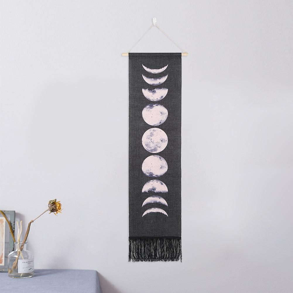 Hanging Moon Lunar Print Pattern Wall Tapestry Display Dorm Home DecorationBlack