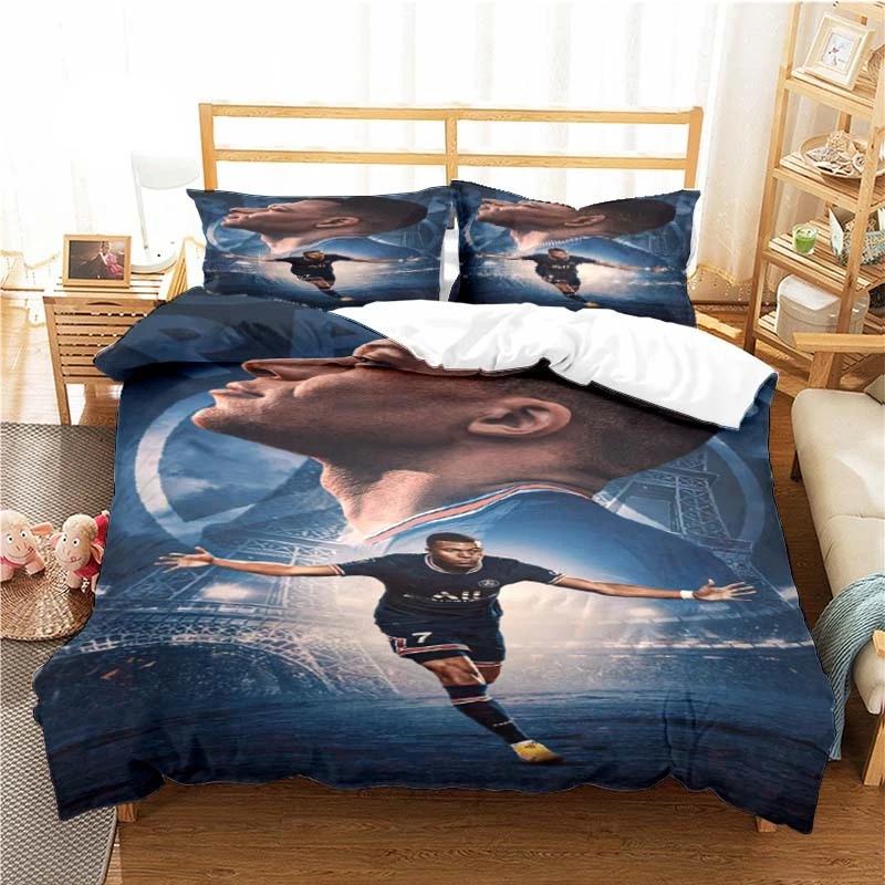 3PCS Football Star Bedding Set Printed Duvet Cover Comfortable Breathable Luxury Cotton Quilt Pillowcase Single King Queen