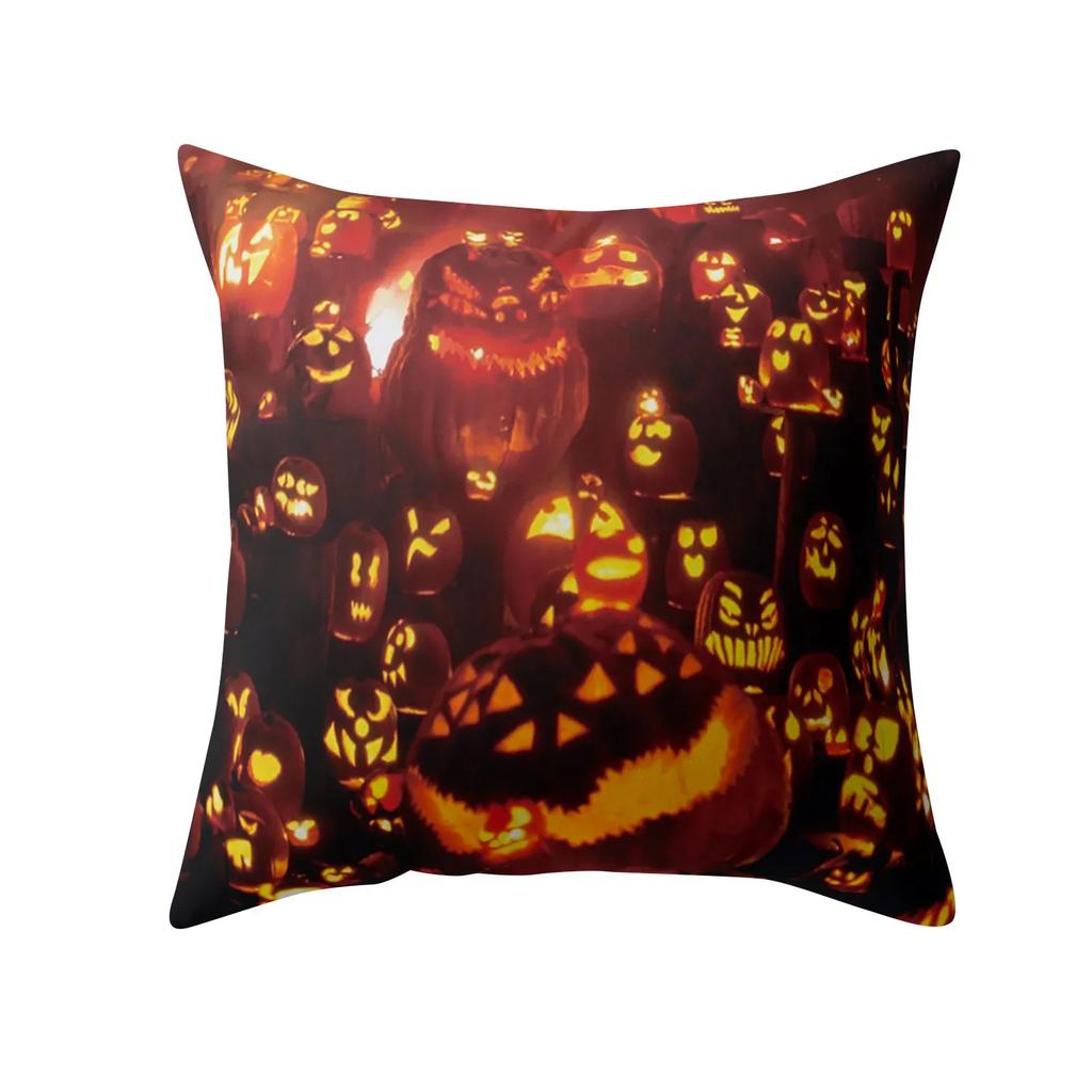 Halloween Horror Pumpkin Print Pattern Cushion Cover For Home Living Room Sofa Decoration Square Polyester Pillowcase