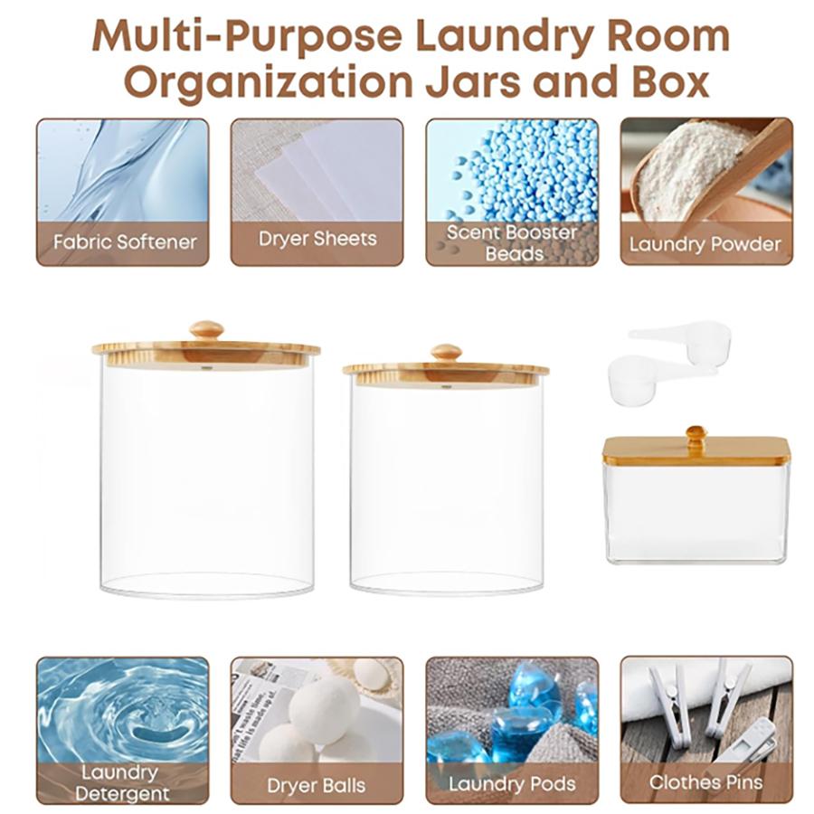 Laundry Powder Container Storage Box Dryer Sheet Holder, Large Plastic Laundry Room Organization and Storage Jars with Lids