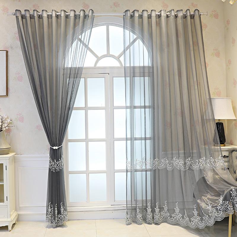 European Embroidered Sheer Curtains Elegant Blackout Heat Insulation Drapes for Living Room and Balcony